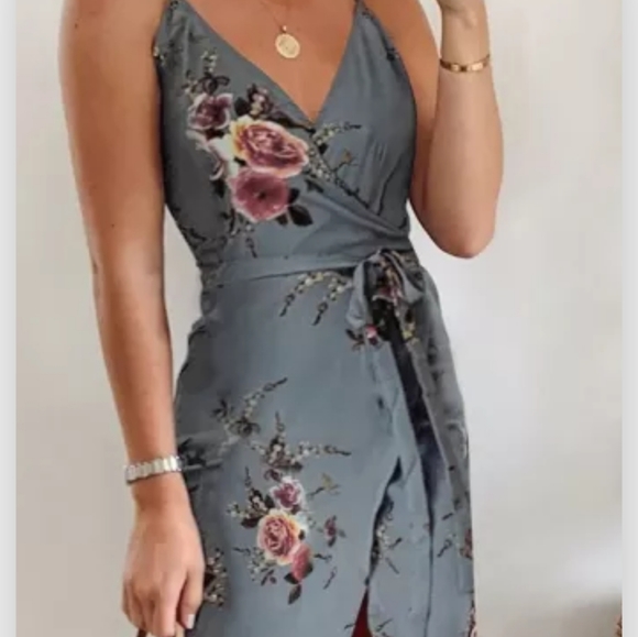 Dresses New Gray Floral Wrap Maxi Dress With Slit Poshmark
